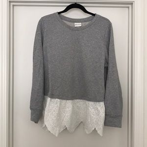 Gray sweatshirt with lace detail